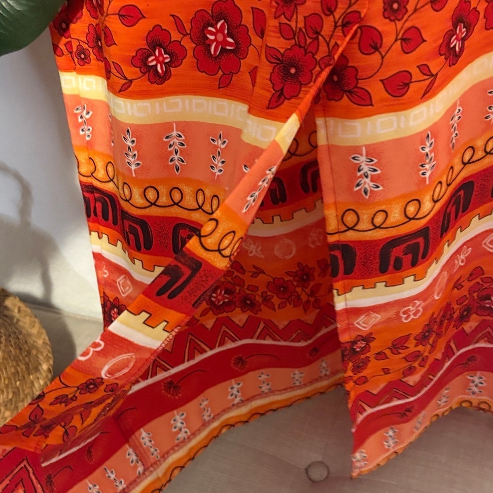 Vintage Kathie Lee Collection Red and Orange Midi Dress 8 - Picture 5 of 6